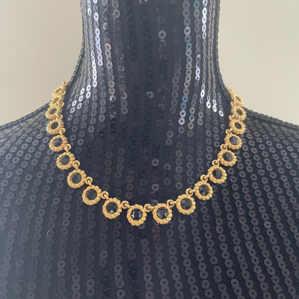 Vintage Vendome Gold Circle Necklace With Black Cut Glass Faucet